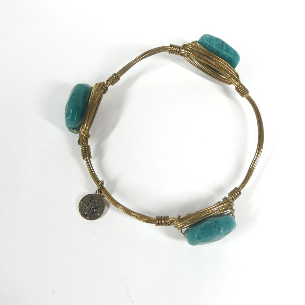 Bourbon and Boweties Bracelet Wire Wrapped Stones Goldtone Bangle